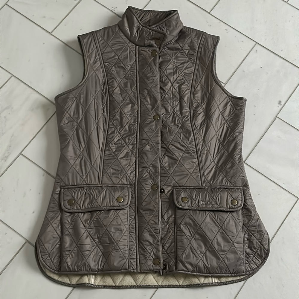 Barbour Otterburn Vest US 8 Women’s Metallic Gray Fleece Lined Warm Medium M